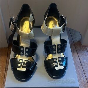 Antonio Melani Black and Cream Heeled Sandals